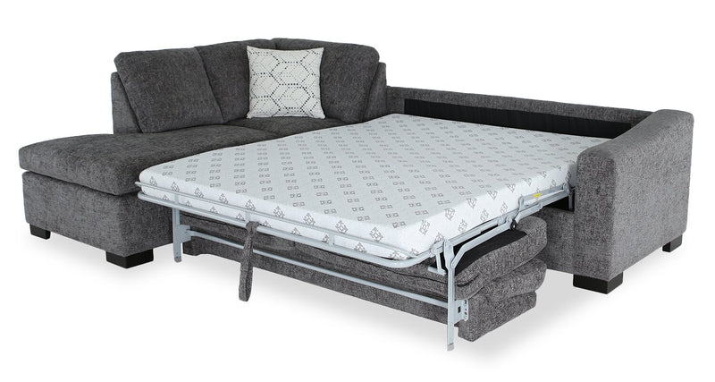 Sofa-lit sectionnel de gauche avec grand lit Aubrey de 114 po de style européen en tissu de chenille avec pattes en bois - gris