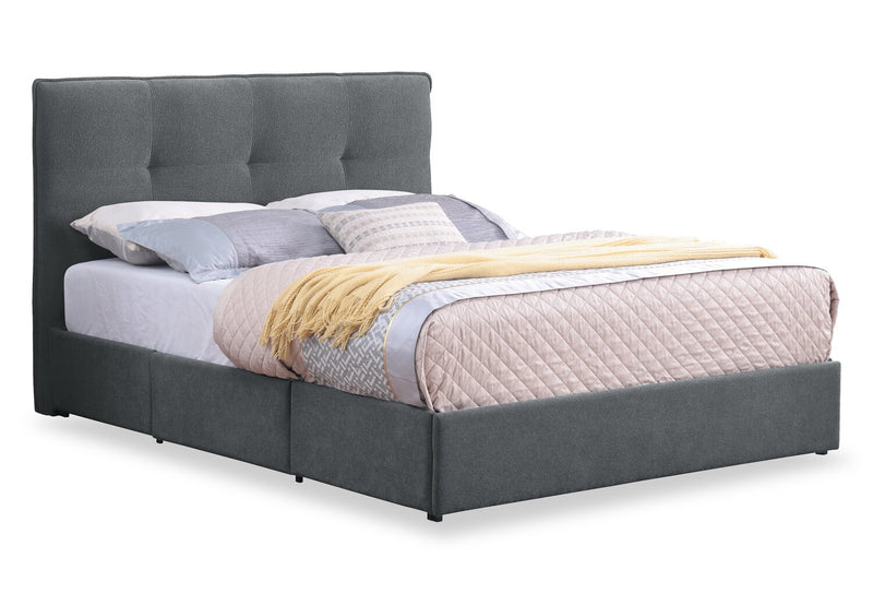 Tête de lit rembourrée Amos en tissu anthracite capitonné - format très grand lit