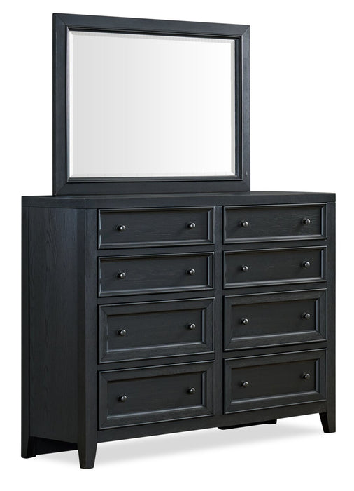 Ensemble de chambre à coucher Casa 5 pièces en bois avec lit, commode et miroir, noir - format très grand lit