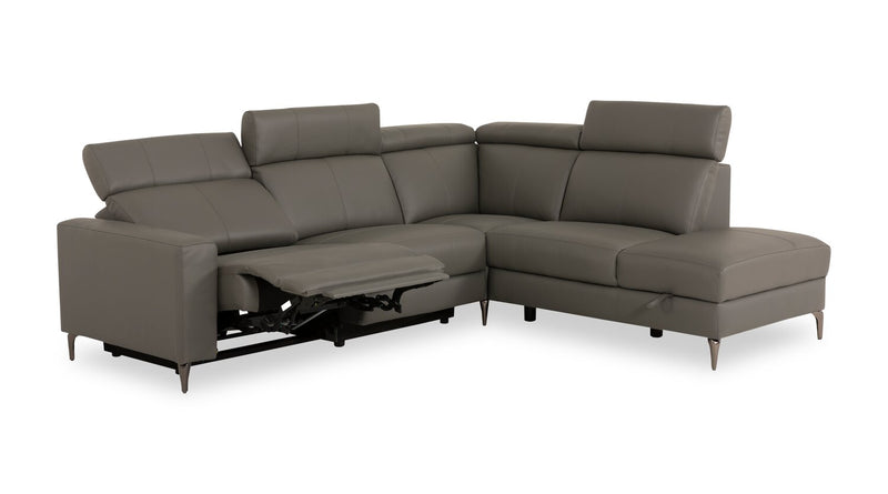 Sofa sectionnel de droite à inclinaison électrique Valentino 3 pièces en cuir véritable avec appuie-têtes réglables - gris