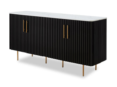 Kort & Co. Capri Dining Server with Storage, Marble-Look Top & Gold Accent, 66"W - Black/White | Desserte de salle à manger Capri de Kort & Co. de 66 po (L) avec rangement, dessus en imitation de marbre et touches dorées - noire et blanche