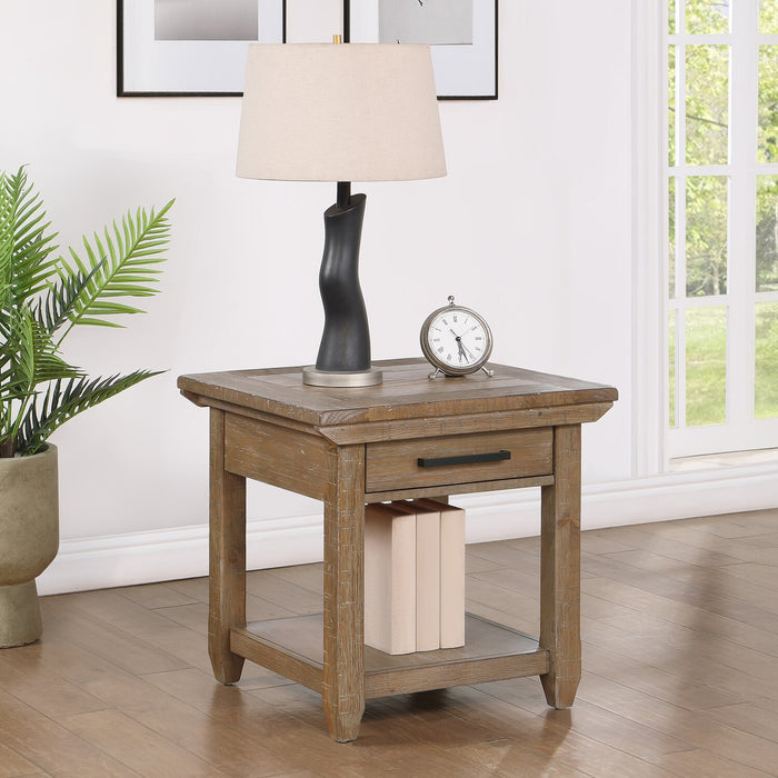 Table de bout rustique Cedar de 24 po avec tiroir de rangement - pin naturel
