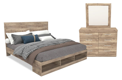 Oakley 5pc Bedroom Set with Storage Bed, Dresser & Mirror, Made in Canada, Natural - King Size | Ensemble de chambre à coucher Oakley 5 pièces fabriqué au Canada avec lit de rangement, commode et miroir, naturel - format très grand lit