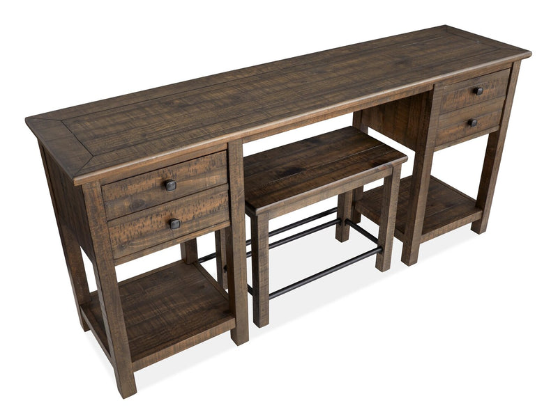 Table de salon Edwin de 64 po en pin champêtre avec rangement et tabouret - brun champêtre