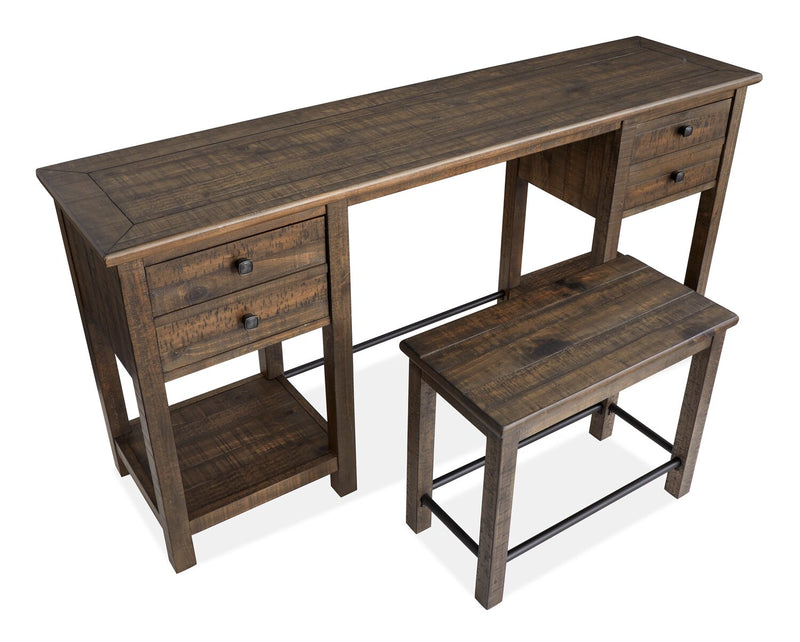 Table de salon Edwin de 64 po en pin champêtre avec rangement et tabouret - brun champêtre