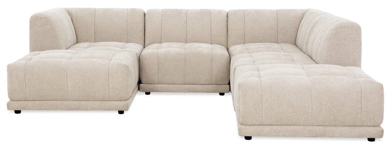 Sofa sectionnel modulaire Oaklyn 6 pièces en tissu avec poufs et coussins de siège capitonnés - beige