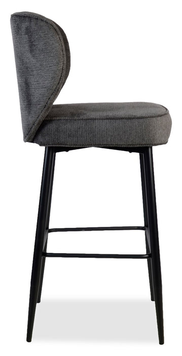 Tabouret Sara de hauteur comptoir de 26 po (H) en tissu d’apparence velours et en métal - gris