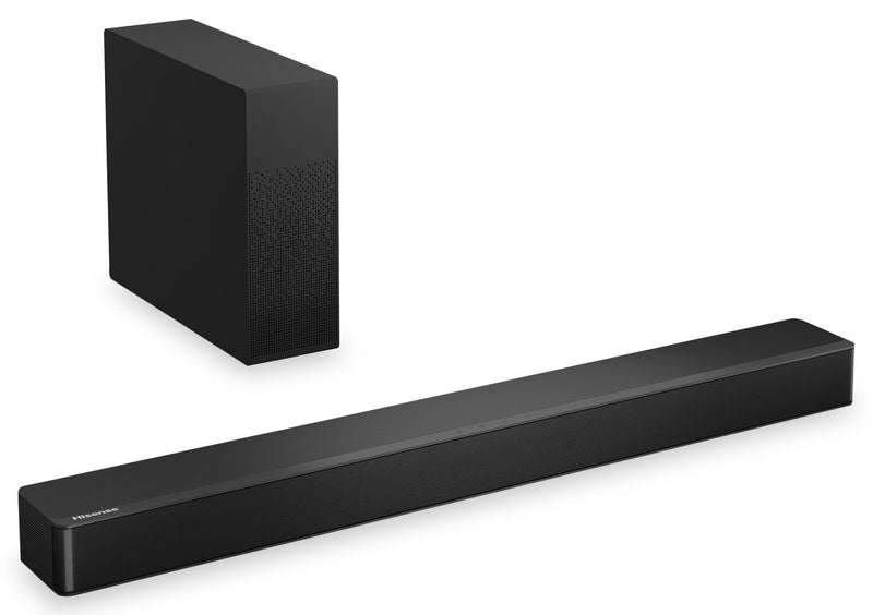 Barre de son Hisense à 2.1 canaux avec Dolby AudioMD, DTS Virtual:XMC et caisson d’extrêmes graves sans fil de 240 W (HS2100)