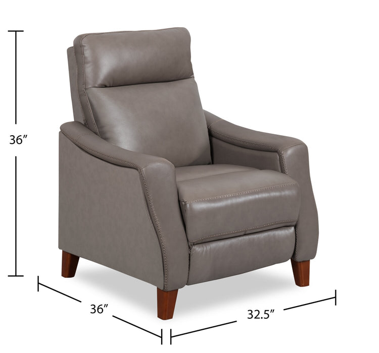 Fauteuil à inclinaison par poussée Natalie de 32,5 po en cuir véritable de qualité supérieure avec pattes en bois - gris