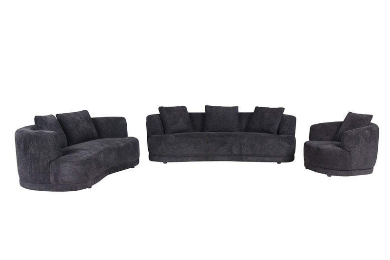 Causeuse arrondie Moon de 78 po en tissu avec coussins décoratifs - noir corbeau laineux