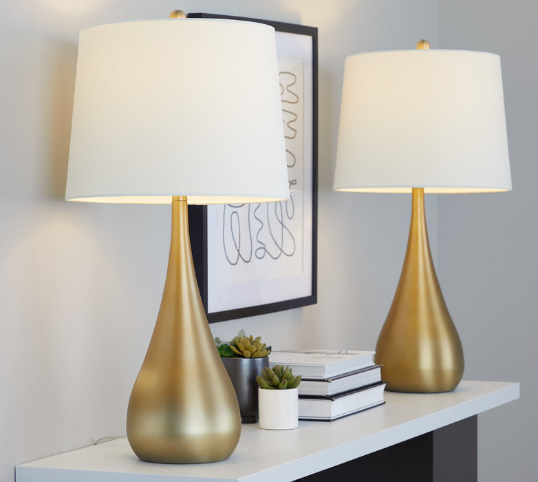Lampe de table Cassie de 29 po en métal avec abat-jour en lin blanc - dorée