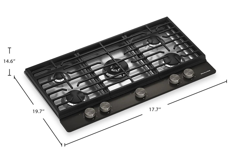 Surface de cuisson à gaz sur métal KitchenAid avec grille pour wok intégrée - minerai noir - KCGK536SBE