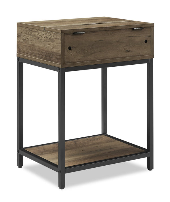 Table de nuit Akio de 18 po (l) x 25,75 po (H) à 1 tiroir avec dessus relevable et rangement - brune et noire