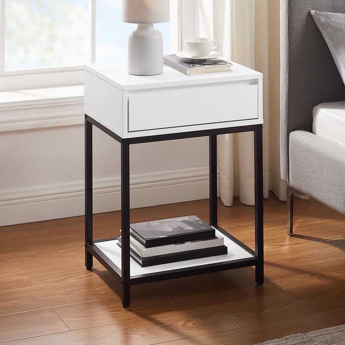 Table de nuit Akio de 18 po (l) x 25,75 po (H) à 1 tiroir avec dessus relevable et rangement - blanche et noire