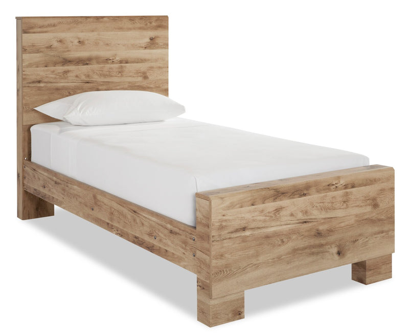 Lit à panneaux Derekson pour enfants avec tête de lit et cadre de lit, naturel - format lit simple