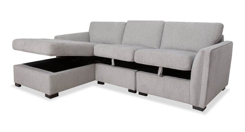 Sofa sectionnel de gauche Vault 3 pièces avec fauteuil long de rangement et 2 fauteuils de rangement - gris