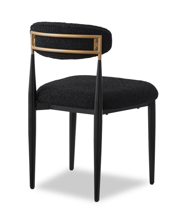 Chaise de salle à manger Capri de Kort & Co. en métal avec tissu bouclé et touches dorées - noire