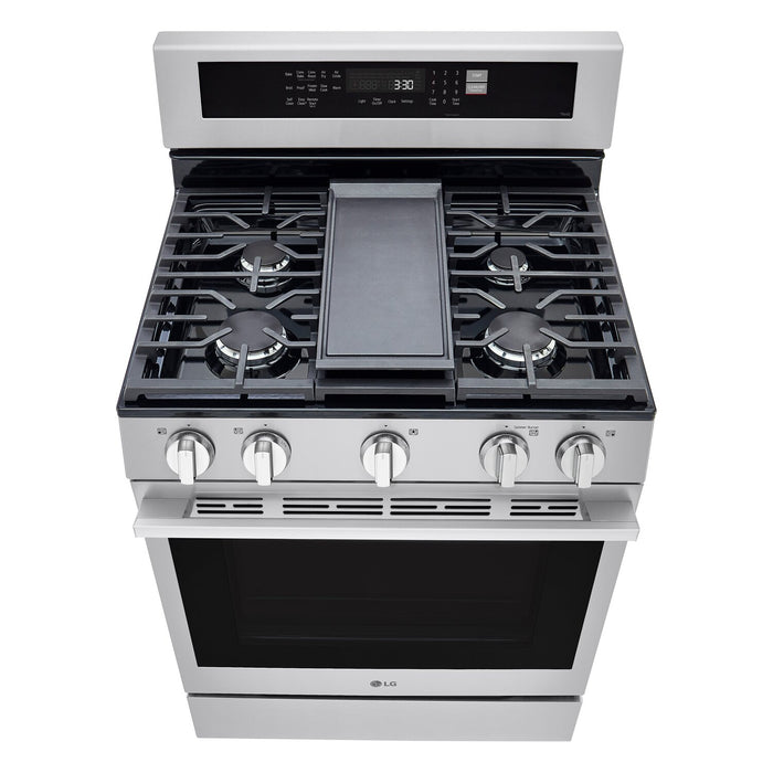 Cuisinière intelligente à gaz LG de 6,3 pi3 avec friture à air - acier inoxydable résistant aux traces de doigts - LRGN6325X