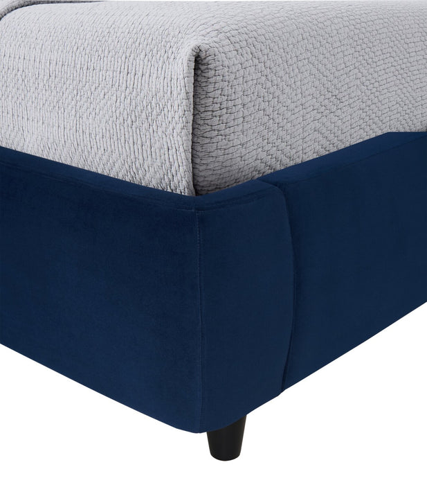 Lit plateforme rembourré Mave en tissu de velours bleu - format très grand lit