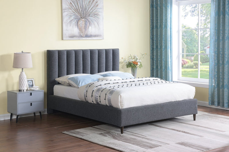 Lit plateforme rembourré Rain de Kort & Co. en tissu anthracite capitonné - format grand lit