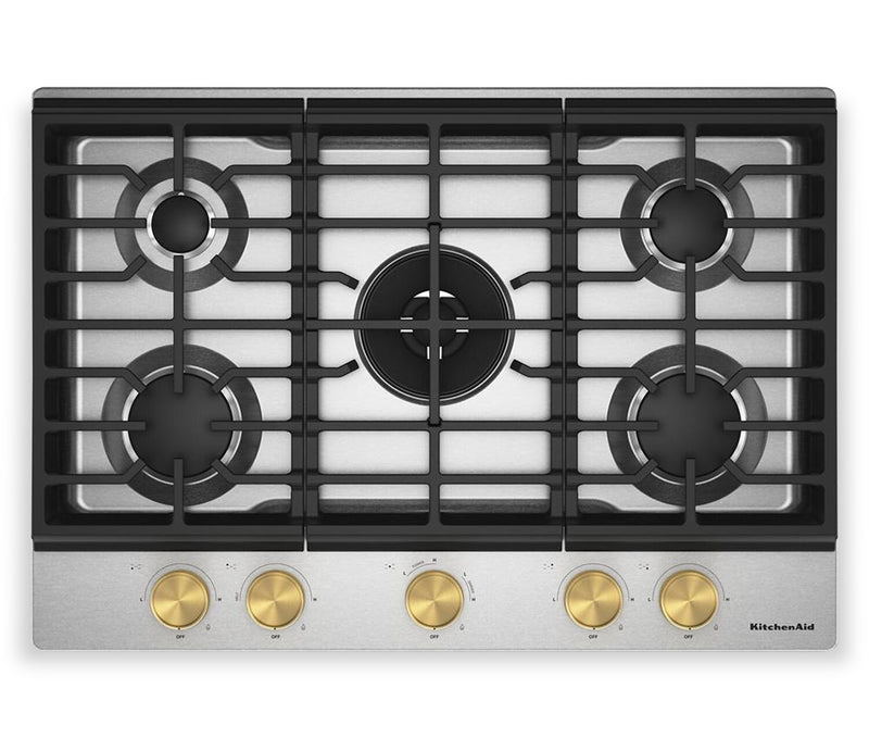 Surface de cuisson KitchenAid de 30 po au gaz sur métal avec grilles pour wok intégrées – acier inoxydable - KCGK530SSS
