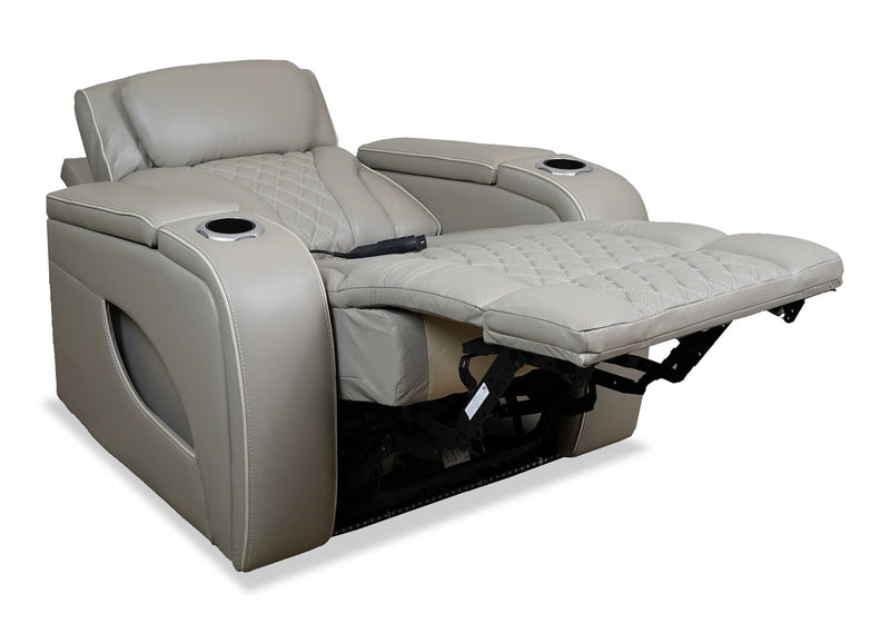 Fauteuil de massage à inclinaison électrique Elite de 38 po en cuir véritable avec son immersif et appuie-tête électrique - mastic