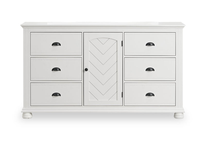 Ensemble de chambre à coucher Ella 5 pièces blanc avec lit à panneaux, commode et miroir - format très grand lit