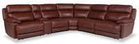 Sofa sectionnel à inclinaison électrique Sorrento 6 pièces en cuir véritable avec console de rangement et port USB - brun brique de Madrid