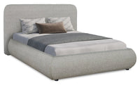  Lit plateforme rembourré Luka en tissu de polyester gris, moderne – format lit double