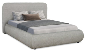 Lit plateforme rembourré Luka en tissu de polyester gris, moderne – format lit double