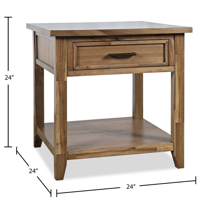 Table de bout rustique Nathan de 24 po avec rangement et tablette - brun clair