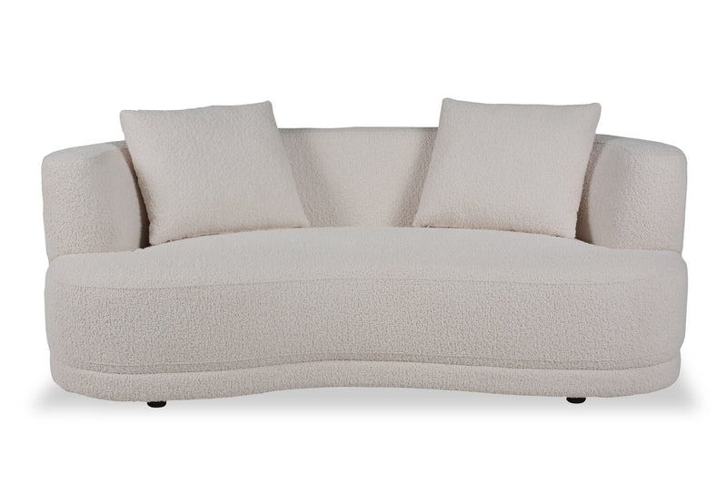 Causeuse arrondie Moon de 78 po en tissu avec coussins décoratifs - blanc amande laineux