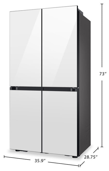 Réfrigérateur BESPOKE Samsung de 22,8 pi³ et de 36 po de profondeur comptoir à 4 portes FlexMC avec zone de boissons Beverage CenterMC - verre blanc - RF23DB960012AA