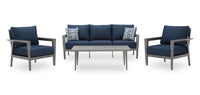  Ensemble Barrie 4 pièces pour la terrasse à l’extérieur avec sofa, 2 fauteuils et table - aluminium - bleu et gris