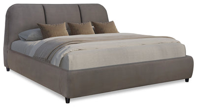 Mave Upholstered Platform Bed in Grey Velvet Fabric - King Size | Lit plateforme rembourré Mave en tissu de velours gris - format très grand lit