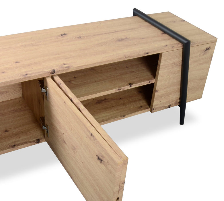 Meuble pour téléviseur moderne Rynar de 71 po avec rangement pour téléviseurs jusqu’à 80 po - bois naturel