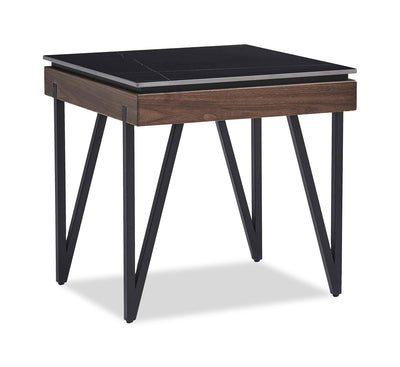Juno 22.5" Modern End Table with Sintered Stone Top - Black | Table de bout moderne Juno de 22,5 po avec dessus en pierre frittée - noire