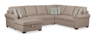 Scott Living Haven 4-Piece Left-Facing Chenille Fabric Sleeper Sectional with Storage Chaise - Taupe | Sofa-lit sectionnel de gauche Haven de Scott Living 4 pièces en tissu de chenille avec fauteuil long de rangement - taupe
