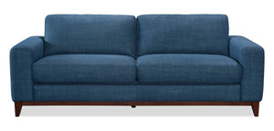 Sofa River de 87 po en tissu d’apparence lin avec base et pattes en bois - bleu