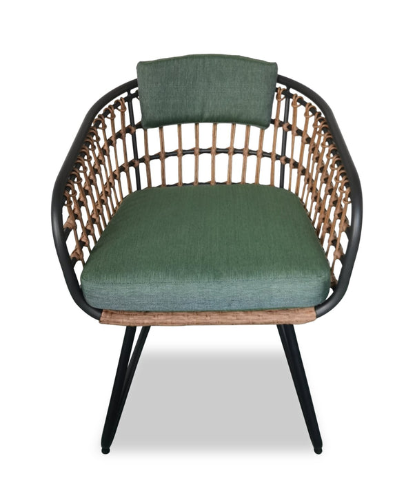Ensemble de 4 chaises Ibiza de Kort & Co. pour la terrasse à l’extérieur - osier en résine tressé à la main, résistant aux rayons UV et aux intempéries - gris foncé, naturel et vert