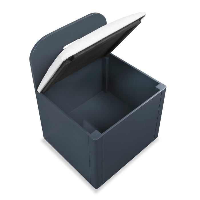 Lit plateforme Quinn avec tête de lit bibliothèque, bureau intégré et tabouret, bleu - format lit simple