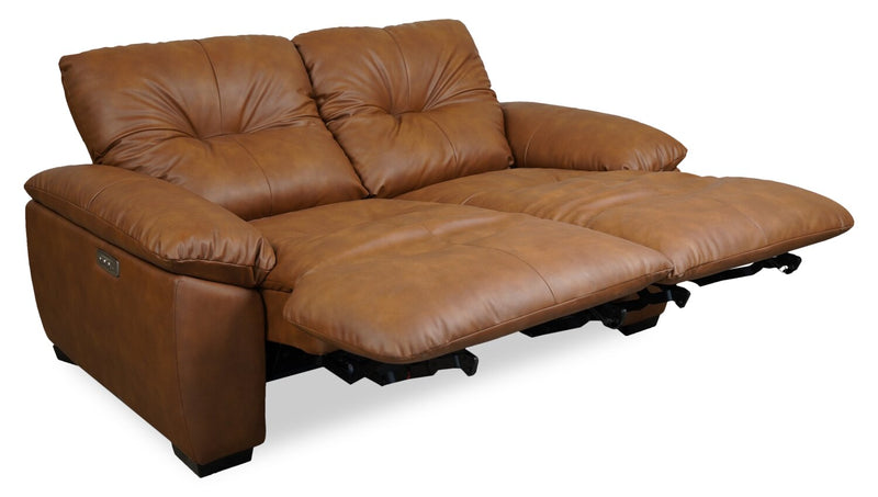 Causeuse à inclinaison électrique Bello de 67 po en tissu d’apparence cuir - brune