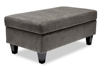 Made in Canada Nofia 44" Chenille Fabric Storage Ottoman with Wood Legs - Charcoal Grey | Pouf de rangement Nofia de 44 po fabriqué au Canada en tissu de chenille avec pattes en bois - gris anthracite