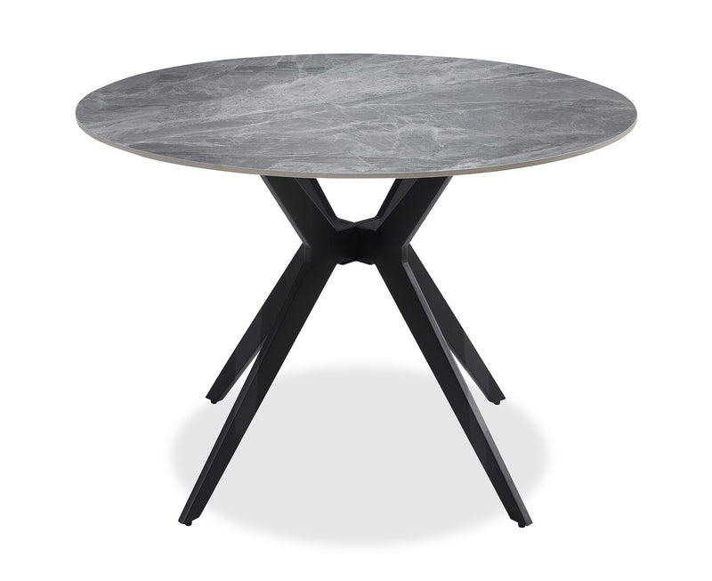 Table de salle à manger Luka avec dessus en pierre frittée et base en métal - 43,5 po (L), ronde - gris