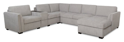 Vault 6-Piece Right-Facing Sectional with Sofa Bed Loveseat, Three Storage Chairs and Storage Chaise - Grey | Sofa sectionnel de droite Vault 6 pièces avec causeuse-lit, 2 fauteuils de rangement et fauteuil long de rangement - gris