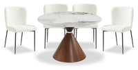  Ensemble de salle à manger Alwin 5 pièces en métal avec table ronde de 47,25 po (L), dessus en pierre frittée et 4 chaises - brun et blanc