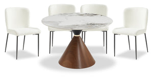 Ensemble de salle à manger Alwin 5 pièces en métal avec table ronde de 47,25 po (L), dessus en pierre frittée et 4 chaises - brun et blanc