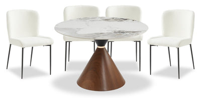 Alwin 5pc Dining Set with Table & 4 Chairs, Sintered Stone Top, Metal, 47.25"W Round - Brown/White | Ensemble de salle à manger Alwin 5 pièces en métal avec table ronde de 47,25 po (L), dessus en pierre frittée et 4 chaises - brun et blanc