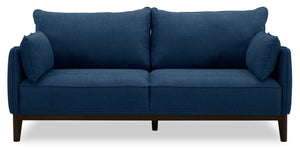 Sofa Gena de Cindy Crawford Home de 78,7 po de format condo en tissu d’apparence lin avec coussins de dossier amovibles - bleu minuit