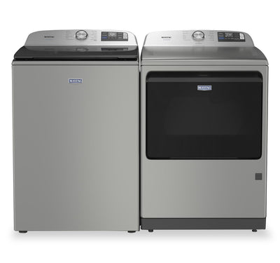 Maytag 6.0 Cu. Ft. Pet Pro Top-Load Washer and 7.4 Cu. Ft. Gas Dryer- Radiant Silver - MATL72GS  | Laveuse à chargement par le haut Animal Pet Pro de 6,0 pi3 et sécheuse à gaz de 7,4 pi3 de Maytag - argenté radieux - MATL72GS